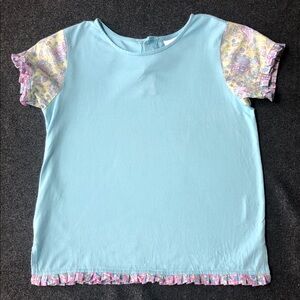 Hanna Andersson 100% Cotton Ruffle Trim Floral Sleeve T-Shirt Size 130 (7-10Yrs)